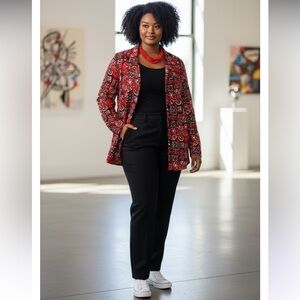 NOTATIONS BLACK, RED ATZEC BUILT IN TANK TWIN ROLLED TAB SLEEVE TOP SIZE 3X NWOT